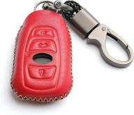 wfmj leather for subaru brz wrx forester sti outback xv crosstrek impreza remote smart 4 buttons key fob case holder cover chain (red) logo