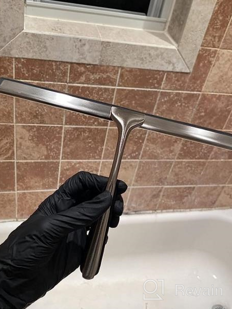 img 1 attached to 🚿 Leverloc Stainless Steel Shower Squeegee - 12 Inch with Suction Cup Hook Holder & Microfiber Cloth - Ideal for Glass Doors, Mirrors, Car Windows, and Bathrooms review by Adam Jauregui