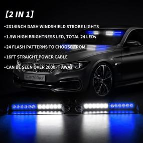 img 3 attached to Lattofigy 2 In 1 Dash Emergency Strobe Lights 2X14 Inch 24LED Safety Hazard Warning Lights Interior Front/Rear Windshield Deck Split Light Bar For Car Truck Vehicles (Blue/White)