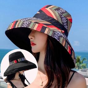 img 3 attached to Packable UPF Sun Protection Women'S Beach Hats With Wide Brim And Chin Strap, Reversible Oversized Bucket Hats For Summer