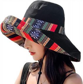 img 4 attached to Packable UPF Sun Protection Women'S Beach Hats With Wide Brim And Chin Strap, Reversible Oversized Bucket Hats For Summer