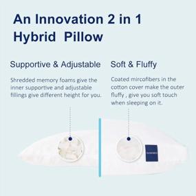 img 3 attached to Premium Bed Pillows Set Of 2 - Shredded Memory Foam & Fluffy Down Alternative Fill | Adjustable Firmness For Side/Back Sleepers | Machine Washable Cotton Cover By ACCURATEX