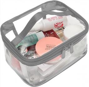 img 4 attached to Waterproof Clear Makeup Bag With Handle - Large Zipper Travel Storage Pouch For Cosmetics And Toiletries - 1 Set In Grey