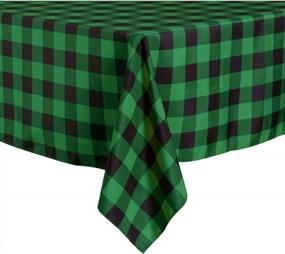 img 4 attached to LUSHVIDA Green And Black Checkered Christmas Tablecloth, 60X84 Inch Rectangle Water Resistance Washable Holiday Decorative Plaid Table Cover For Picnic Banquet Kitchen Dining Room