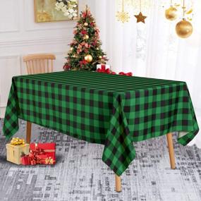 img 2 attached to LUSHVIDA Green And Black Checkered Christmas Tablecloth, 60X84 Inch Rectangle Water Resistance Washable Holiday Decorative Plaid Table Cover For Picnic Banquet Kitchen Dining Room