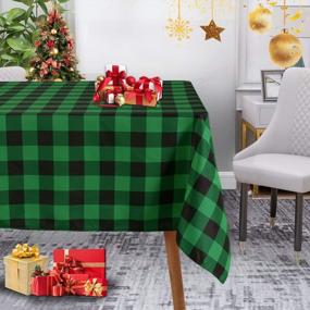 img 3 attached to LUSHVIDA Green And Black Checkered Christmas Tablecloth, 60X84 Inch Rectangle Water Resistance Washable Holiday Decorative Plaid Table Cover For Picnic Banquet Kitchen Dining Room