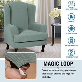 img 2 attached to Form-Fitted Sage Jacquard Wingback Chair Covers - Set Of 2 With Base And Cushion Covers, Stretchy And Soft Furniture Slipcovers For Wing Chairs By H.VERSAILTEX