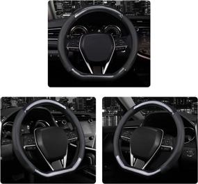 img 2 attached to 🚗 D Shape Steering Wheel Cover, Premium Leather Car Steering Wheel Protector with Sport Carbon Fiber Design, Non-Slip & Breathable, Universal Fit for 15 Inch Flat Bottom Steering Wheels, Easy to Install - Black