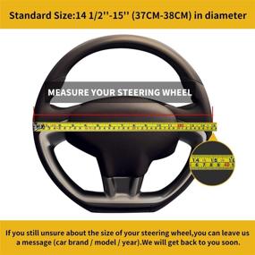 img 1 attached to 🚗 D Shape Steering Wheel Cover, Premium Leather Car Steering Wheel Protector with Sport Carbon Fiber Design, Non-Slip & Breathable, Universal Fit for 15 Inch Flat Bottom Steering Wheels, Easy to Install - Black