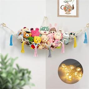 img 2 attached to 🧸 Boho Toy Storage Hammock with LED Lights and Colorful Tassels – Hanging Organizer for Kids' Toys