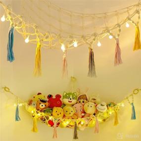 img 4 attached to 🧸 Boho Toy Storage Hammock with LED Lights and Colorful Tassels – Hanging Organizer for Kids' Toys