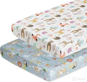 img 4 attached to 🐾 HOPPO Baby & Kids Pack n Play Fitted Sheets - 2 Pack Portable Mini Crib Sheets, Playard Mattress Covers in Soft Cotton, Jungle, Forest & Animal Designs