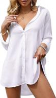stylish women's beachwear: prinstory button down swimsuit cover up with long sleeves logo