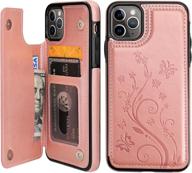 vaburs iphone 11 pro max case wallet: embossed butterfly pu leather, magnetic flip cover, card holder - rose gold 6.5 inch logo