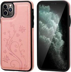 img 2 attached to Vaburs iPhone 11 Pro Max Case Wallet: Embossed Butterfly PU Leather, Magnetic Flip Cover, Card Holder - Rose Gold 6.5 Inch