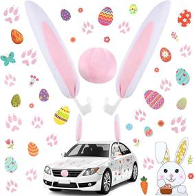 img 4 attached to 🐰 Frienda 3-Piece Car Bunny Ears Nose Decorations + 3 Sheets Easter Egg Sticker Bunny Egg Window Decals + Bunny Paw Print Stickers for Auto Easter Party Decoration