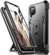 samsung galaxy a12 poetic revolution series case - full-body rugged dual-layer shockproof protective cover with kickstand, built-in screen protector, and sleek black design logo