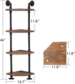 img 2 attached to Ivinta Industrial Wall Mount Pipe Shelves, 4-Tier Corner Shelf With Solid Wood, Corner Bookshelf Display Stand,Metal Standing Bookcase (4-Tier)