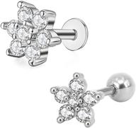 💎 set of 2-4 surgical steel labret studs with cz flower; 16g-18g; perfect for lip, medusa, monroe, helix, cartilage, conch, tragus, and lobes piercings; ideal for women and girls logo