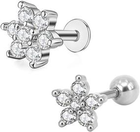 img 4 attached to 💎 Set of 2-4 Surgical Steel Labret Studs with CZ Flower; 16G-18G; Perfect for Lip, Medusa, Monroe, Helix, Cartilage, Conch, Tragus, and Lobes Piercings; Ideal for Women and Girls