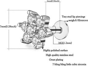 img 2 attached to 💎 Set of 2-4 Surgical Steel Labret Studs with CZ Flower; 16G-18G; Perfect for Lip, Medusa, Monroe, Helix, Cartilage, Conch, Tragus, and Lobes Piercings; Ideal for Women and Girls