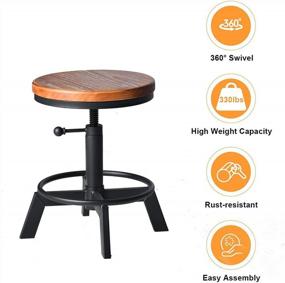 img 1 attached to Set Of 2 Industrial Bar Stools Short Stool Swivel Wooden Seat Kitchen Island Chairs Counter Height Adjustable 15.2-21Inch