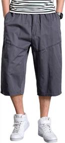 img 4 attached to Men'S Cotton Cargo Shorts 3/4 Length Loose-Fit Comfy Baggy