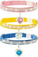 🐱 aluzaemo cat collars breakaway - stylish rhinestone adorned no bell collars - adjustable soft velvet bling pet collars for girl boy cat puppy (pink yellow blue) logo