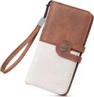 cluci beige leather women's wallet with brown accents - large designer card holder and travel clutch with wristlet for organizing logo