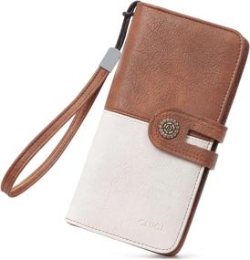 img 4 attached to CLUCI Beige Leather Women'S Wallet With Brown Accents - Large Designer Card Holder And Travel Clutch With Wristlet For Organizing