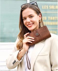 img 3 attached to CLUCI Beige Leather Women'S Wallet With Brown Accents - Large Designer Card Holder And Travel Clutch With Wristlet For Organizing
