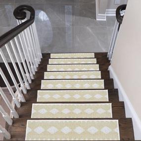 img 3 attached to Anti-Slip Stair Treads - 70% Cotton Carpet Strips For Indoor Steps - Easy To Install With Adhesive Tape - Safe, Extra Grip - 4-Pack - Diamond Design - 9" X 28" - Banana Cream Yellow By SussexHome