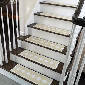 img 4 attached to Anti-Slip Stair Treads - 70% Cotton Carpet Strips For Indoor Steps - Easy To Install With Adhesive Tape - Safe, Extra Grip - 4-Pack - Diamond Design - 9" X 28" - Banana Cream Yellow By SussexHome