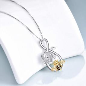 img 1 attached to Ожерелье с кулоном в виде пчелы из стерлингового серебра с цветком розы, подарок для женщин-подростков