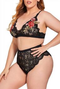 img 1 attached to Sexy Plus Size 2 Piece Lingerie Set With Rose Applique Lace Bra And High Waist Panty By JuicyRose