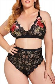 img 2 attached to Sexy Plus Size 2 Piece Lingerie Set With Rose Applique Lace Bra And High Waist Panty By JuicyRose