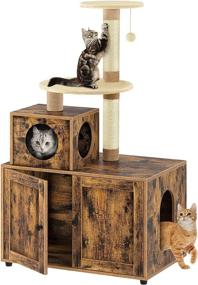 img 4 attached to 🐾 Expandable FavePaw Cat Litter Box Enclosure: Concealed Cat Washroom Furniture with Divider, Cat House and Tree Tower Combo, Spacious Cat Litter Cabinet