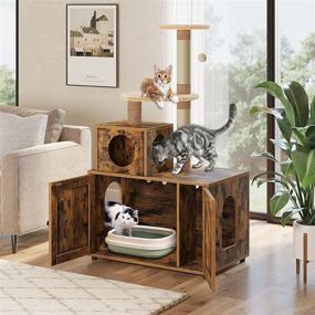 img 2 attached to 🐾 Expandable FavePaw Cat Litter Box Enclosure: Concealed Cat Washroom Furniture with Divider, Cat House and Tree Tower Combo, Spacious Cat Litter Cabinet