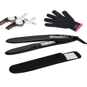 img 4 attached to LOVANI Titanium Flat Iron - Dual Voltage, Auto Shut Off, 450F High Heat, Digital LCD Salon Hair Straightener With Heat-Resistant Travel Bag, Glove, And 2 Free Clips For Powerful Hair Styling