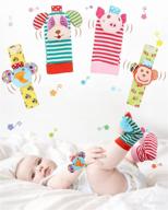 soft rattle toy set for newborns - hand bracelet wrist rattle, foot finder sock, arm and leg development toys for infant boys & girls (ma-4 pcs) logo
