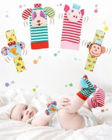 img 4 attached to Soft Rattle Toy Set for Newborns - Hand Bracelet Wrist Rattle, Foot Finder Sock, Arm and Leg Development Toys for Infant Boys & Girls (MA-4 PCS)
