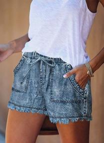 img 3 attached to Women'S Mid Waist Denim Shorts With Drawstring Pockets And Frayed Hem For Summer Casual Wear