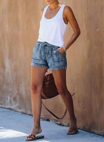 img 1 attached to Women'S Mid Waist Denim Shorts With Drawstring Pockets And Frayed Hem For Summer Casual Wear