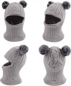 img 3 attached to Adorable Knitted Hooded Hat And Scarf Set For Winter Babies And Toddlers, With Earflaps And Pom-Pom, Suitable For Boys And Girls