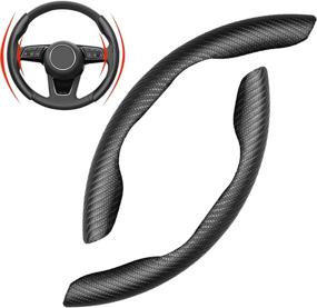 img 4 attached to Highly Durable and Easy to Install Carbon Fiber Steering Wheel Cover - Segmented Protector for Universal Fit - Ensures Safety, Grip, and Slip Resistance - Ideal Car Accessory (Carbon Fiber Black)