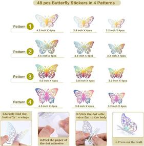 img 3 attached to 🦋 Party Decorations: 3D Butterfly Wall Stickers - 48Pcs 4 Patterns 3 Sizes - Rainbow Silver Butterflies; Ideal for Kids' Nursery Room, Bedroom, Baby Birthday, or Cake Decoration