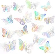 🦋 party decorations: 3d butterfly wall stickers - 48pcs 4 patterns 3 sizes - rainbow silver butterflies; ideal for kids' nursery room, bedroom, baby birthday, or cake decoration логотип