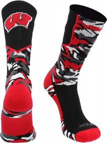 img 4 attached to Blend In With Badger Pride: TCK Woodland Camo Crew Socks For Wisconsin Fans