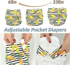 img 3 attached to 👶 Adjustable Washable Reusable Cloth Diapers for Baby Girls and Boys - One Size, 5 Packs + 5 Microfiber Inserts (Yellow Orange)
