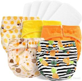 img 4 attached to 👶 Adjustable Washable Reusable Cloth Diapers for Baby Girls and Boys - One Size, 5 Packs + 5 Microfiber Inserts (Yellow Orange)